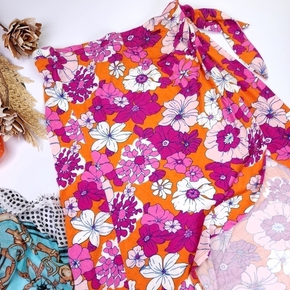 ModCloth Pink Red Floral Skirt Size L - Picture 4 of 11